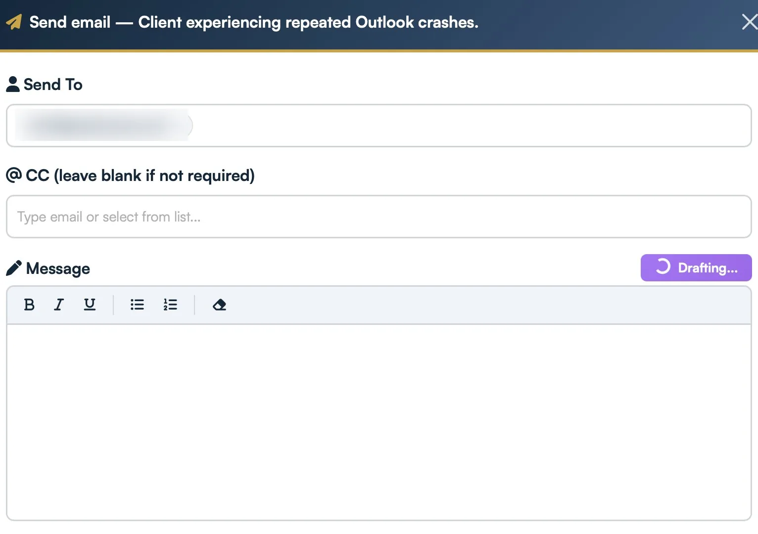 AI-drafted email response in Tora